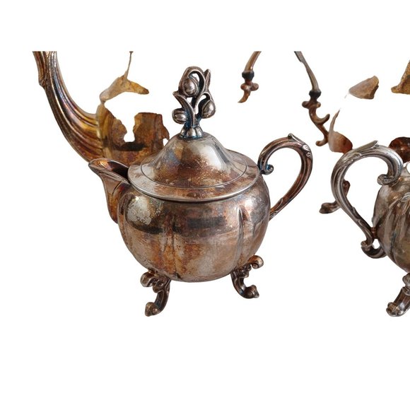 English Silver Mfg Corp USA 4 Pc Coffee Tea Set 2 Pots Sugar Creamer Silverplate - Picture 9 of 12